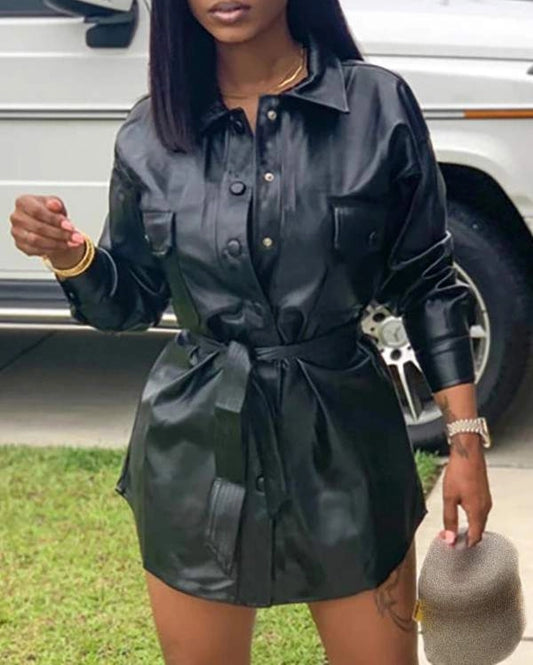 PU Leather Shirt Dress