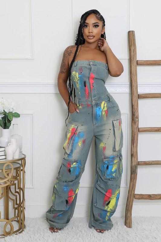 Paint Splash Cargo Jumpsuit