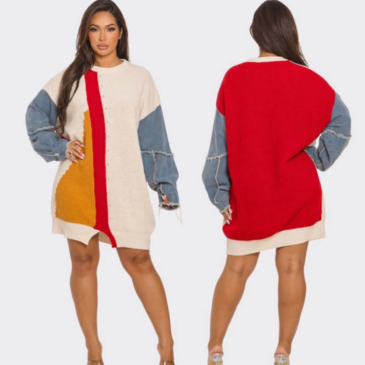 Over Size Denim Contrast Dress