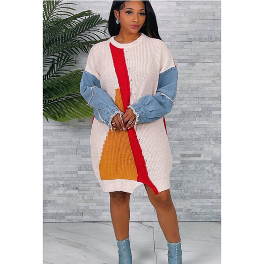 Over Size Denim Contrast Dress