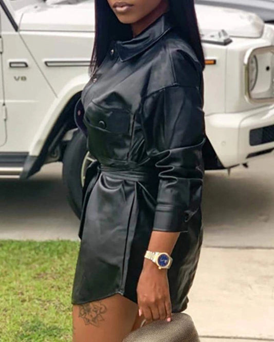 PU Leather Shirt Dress